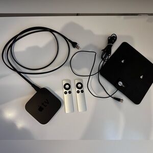 Apple TV, Apple remotes (2), basic TV antenna